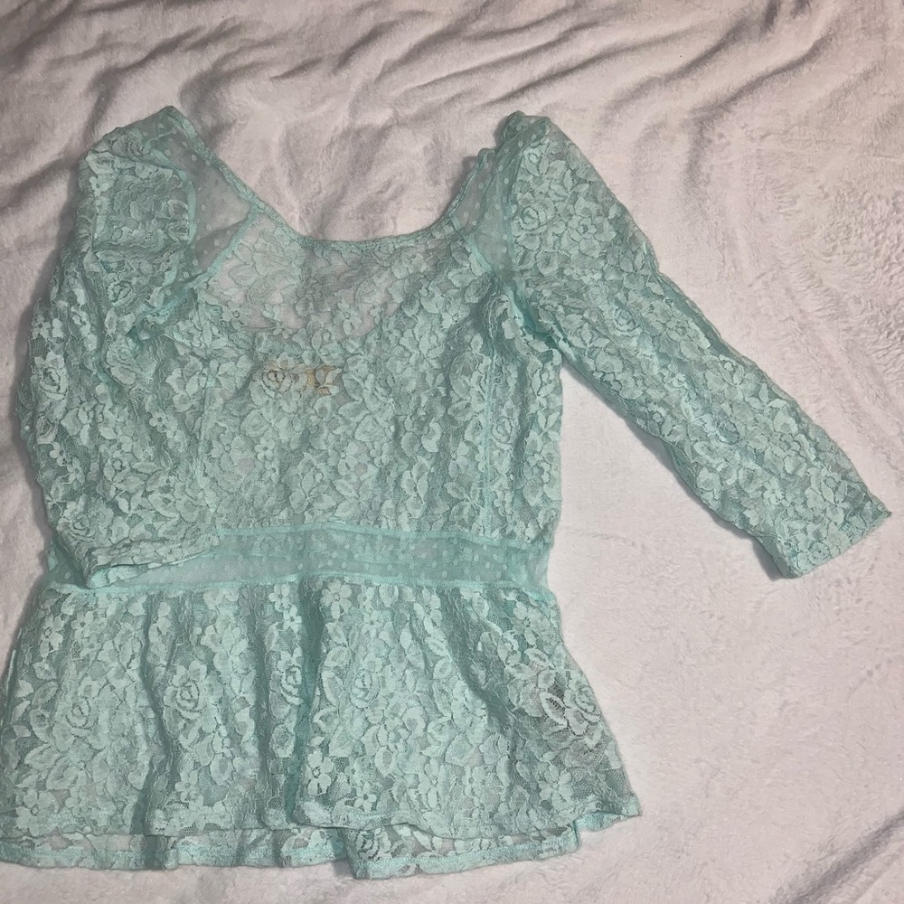 Women's New Hollister Medium Mint Green Lace Blouse
